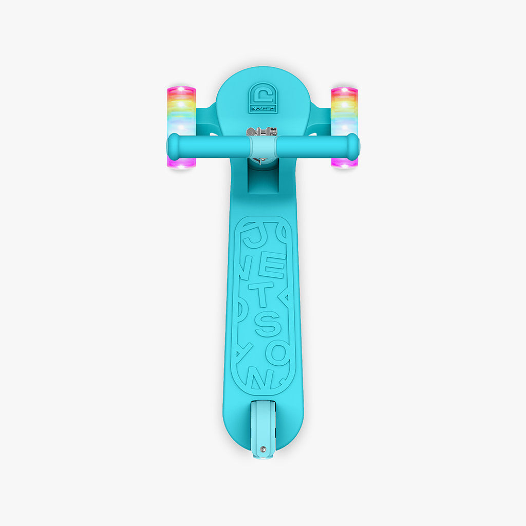 overhead view of blue bloom kick scooter