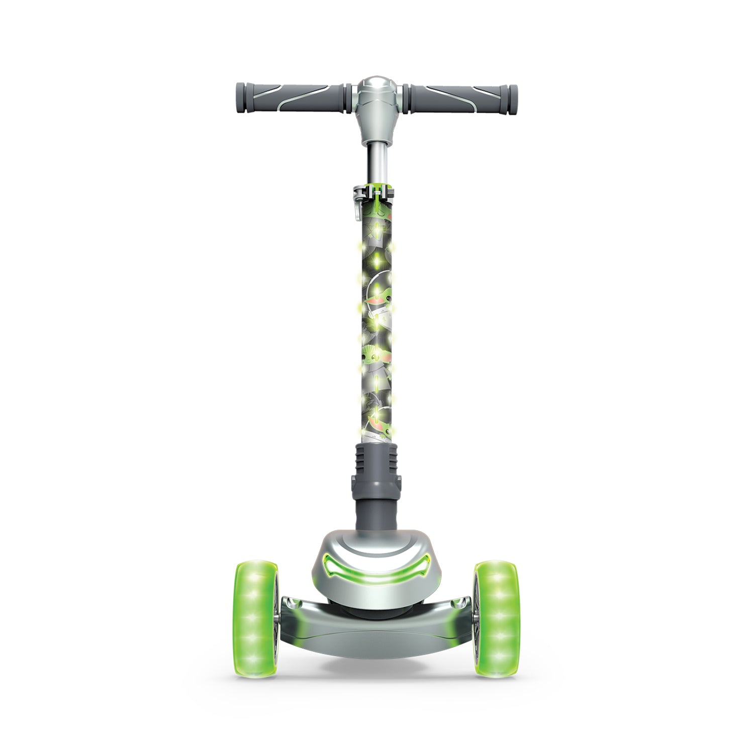 straight on view of the disney grogu kick scooter