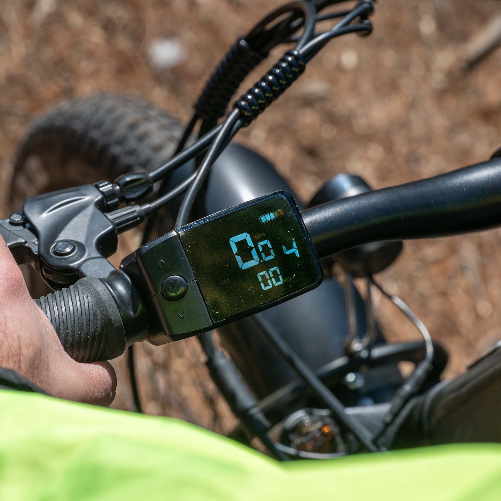 close up of core e-bike handlebar display