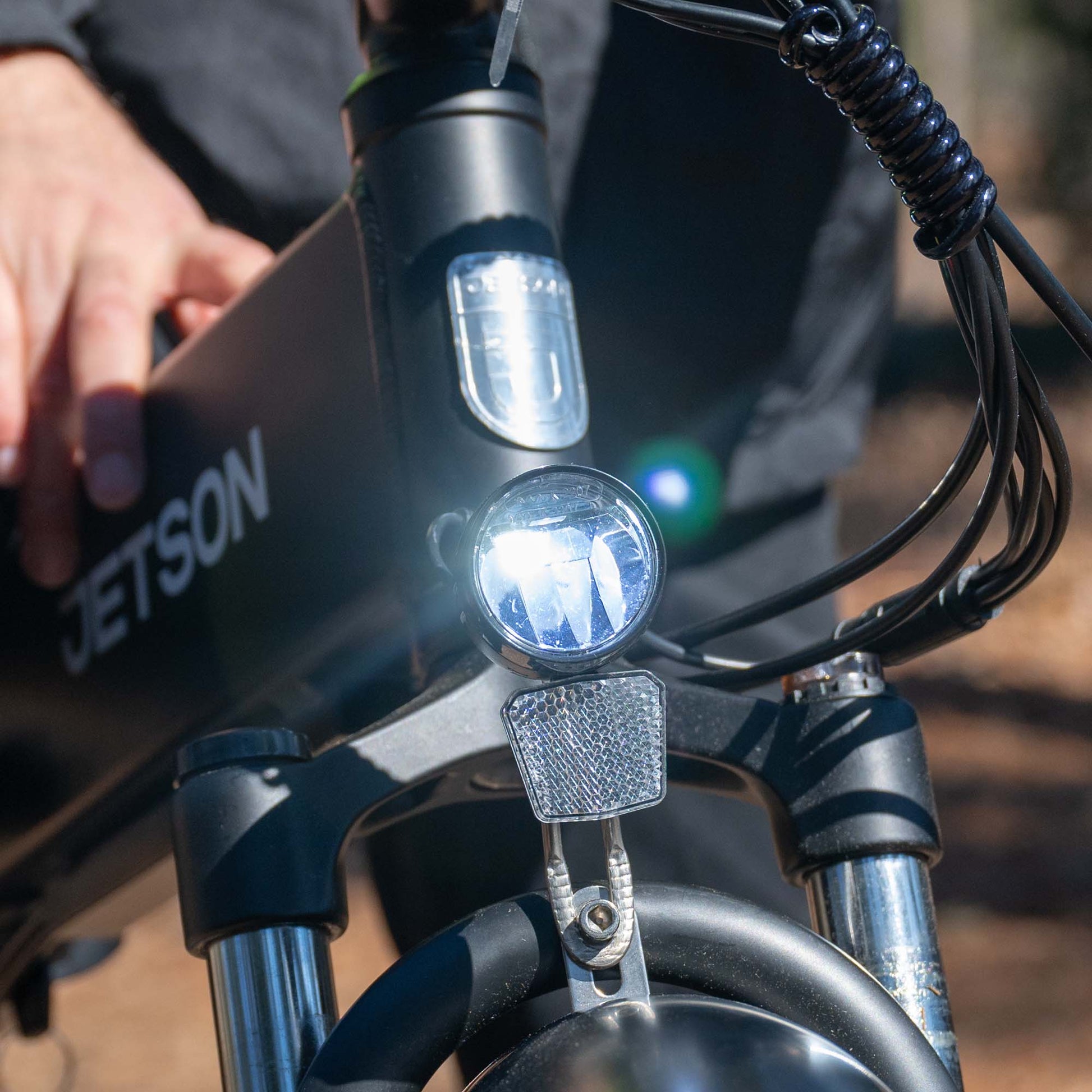 close up of headlight on core e-bike