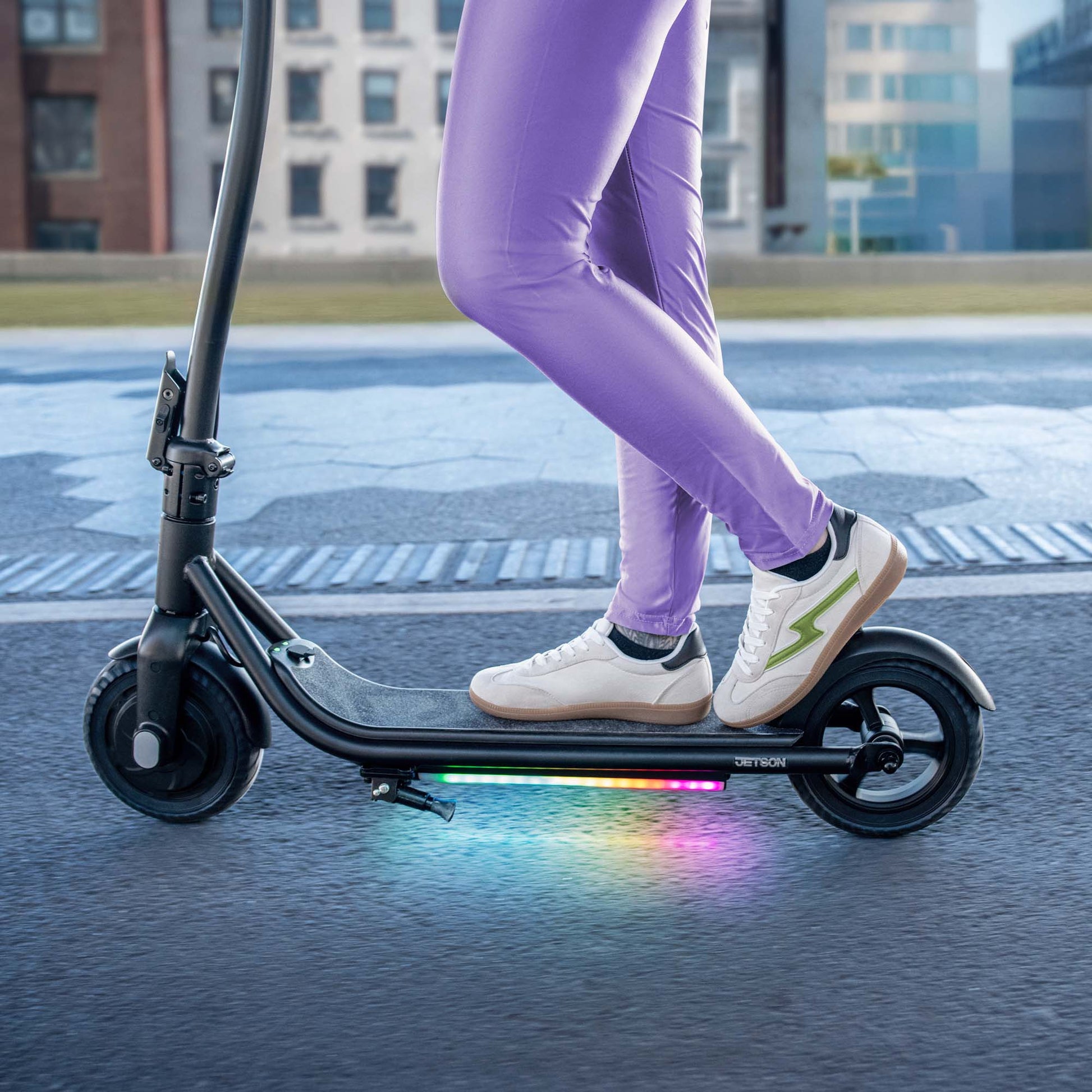 close up of light up deck on ember e-scooter