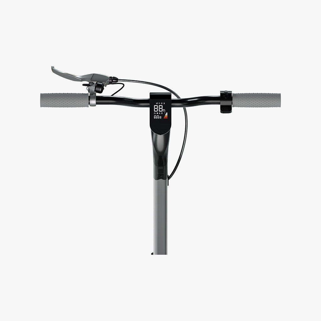 close up of handlebar, display, and brake on eris pro electric scooter