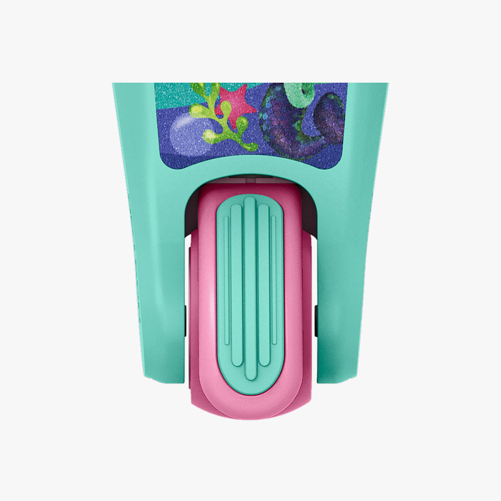 close up of the rear foot brake on the gabby's dollhouse kick scooter