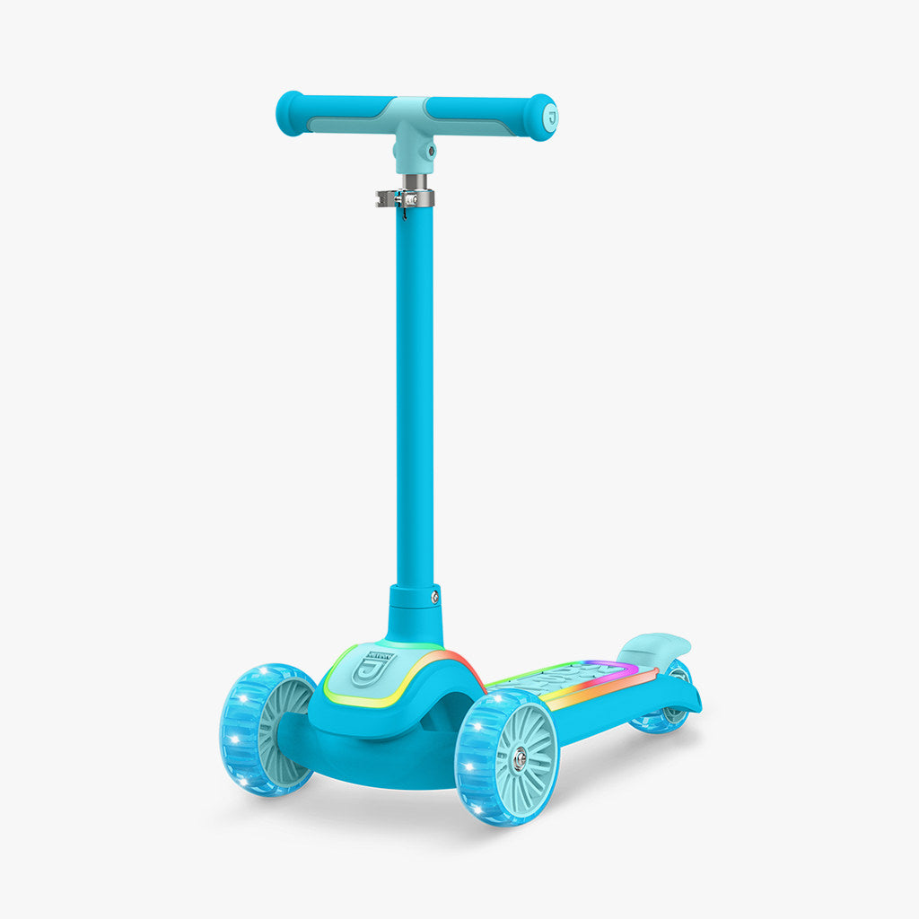 angled view of blue halos kick scooter