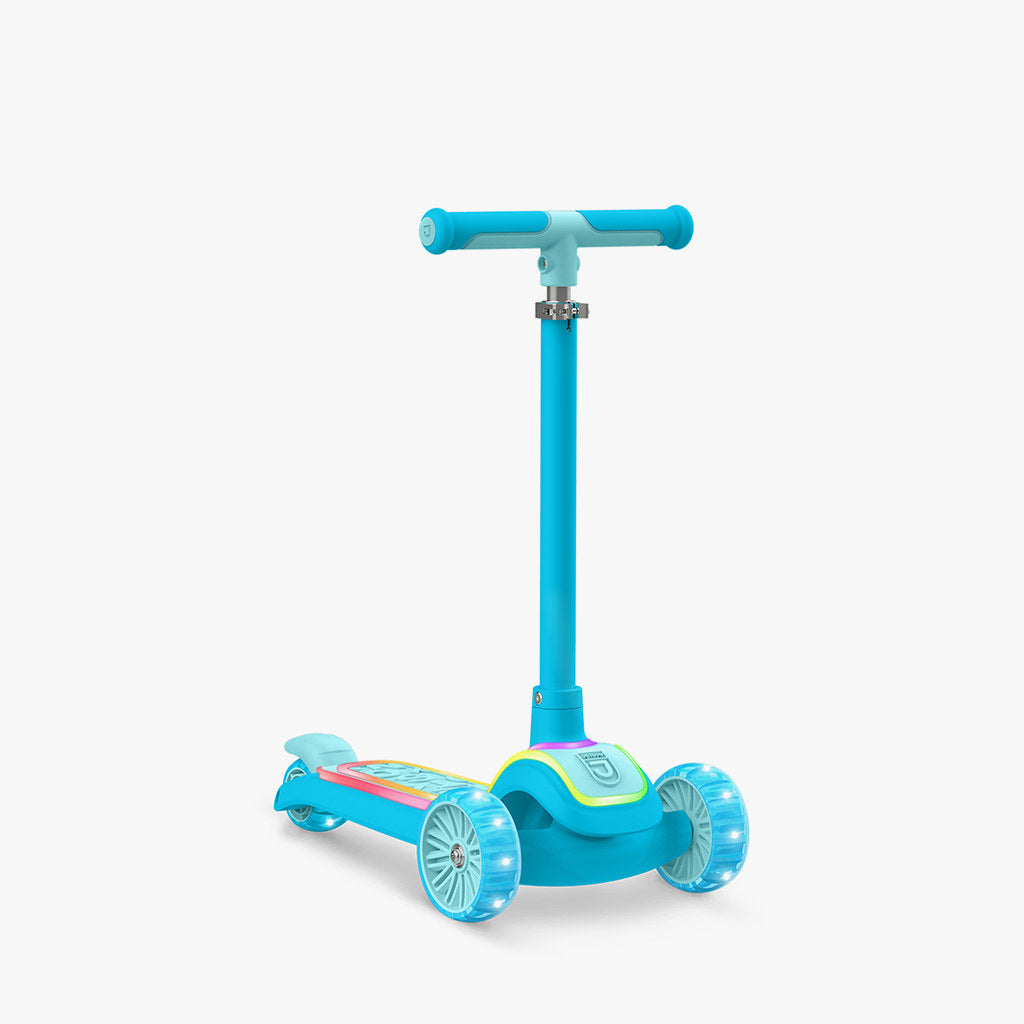 angled view of blue halos kick scooter