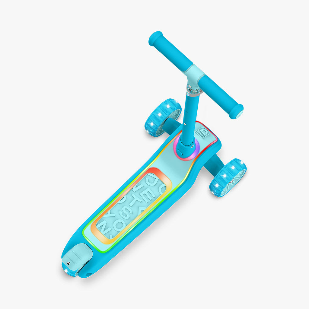 overhead view of blue halos kick scooter