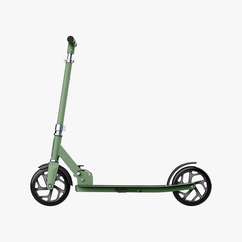 sage green hex kick scooter facing to the left