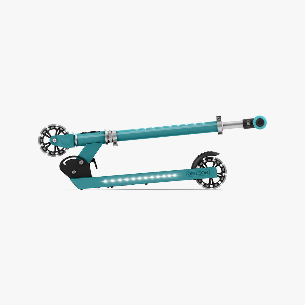 teal jupiter kick scooter folded in half