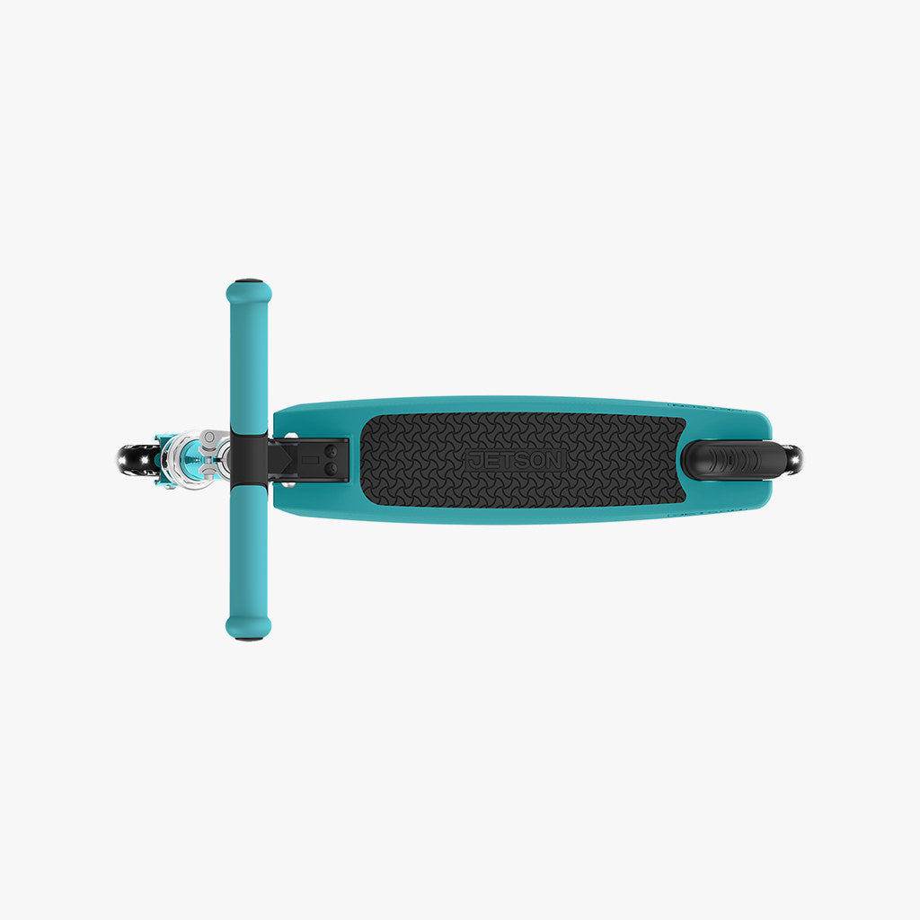 aerial view of deck on teal jupiter kick scooter