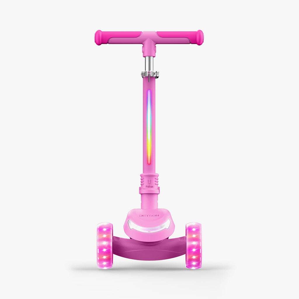 forward facing pink leap kick scooter