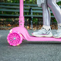 close up of light up wheels on leap scooter