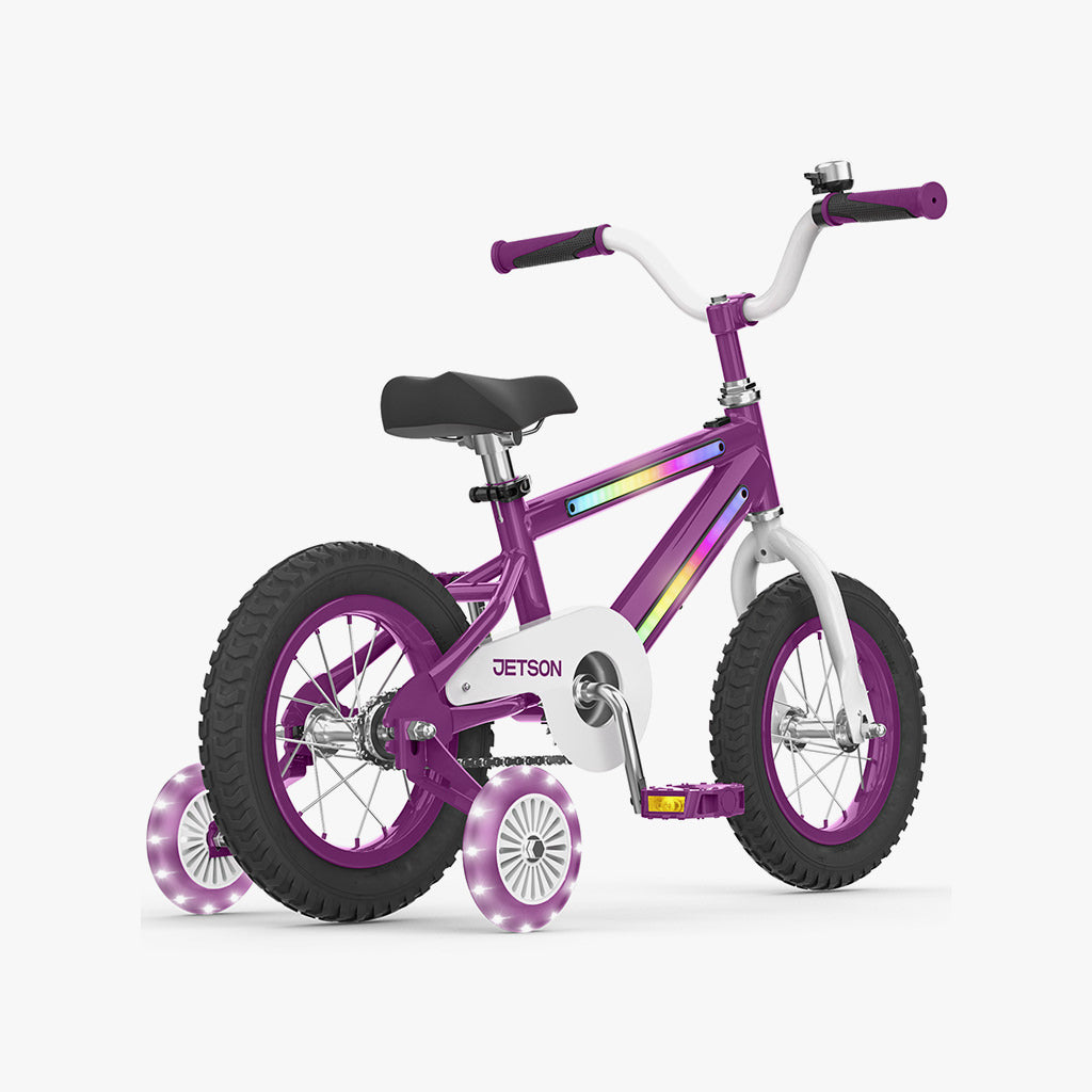 purple jetson light rider bike facing away on a diagonal to the right
