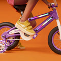 close up of light up frame on purple bike