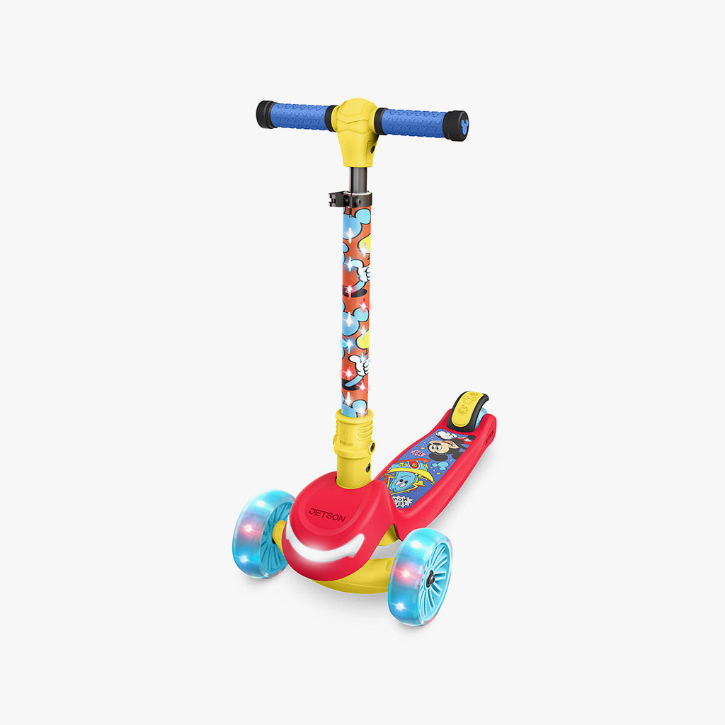 angled view of the mickey mouse kick scooter