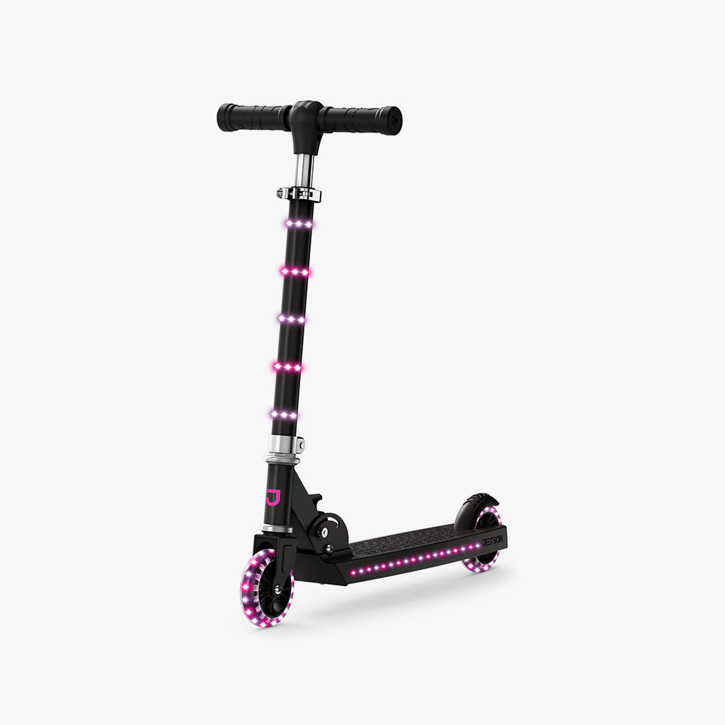 pink and purple orbit kick scooter facing diagonally to the left