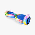 diagonal view of the blue pixel hoverboard with rainbow lights