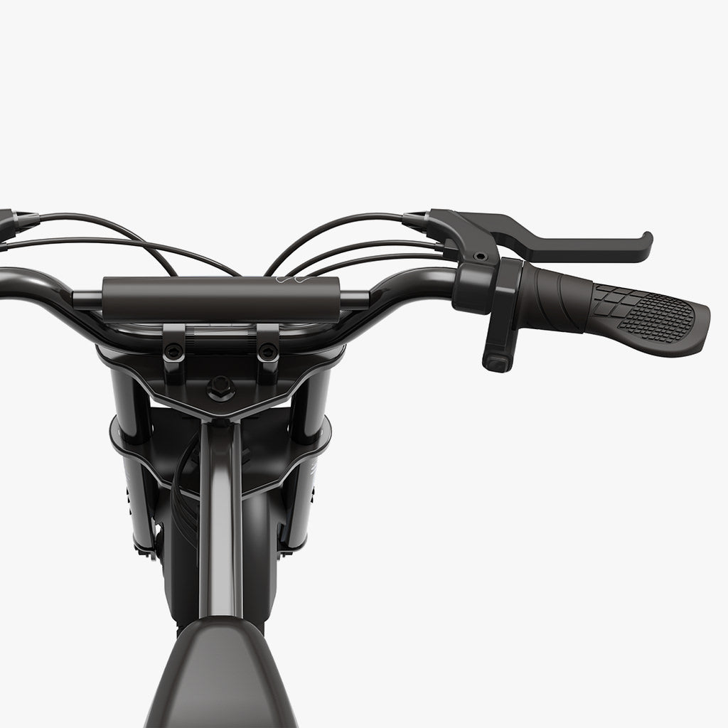 close up of handlebar on rio electric dirt bike