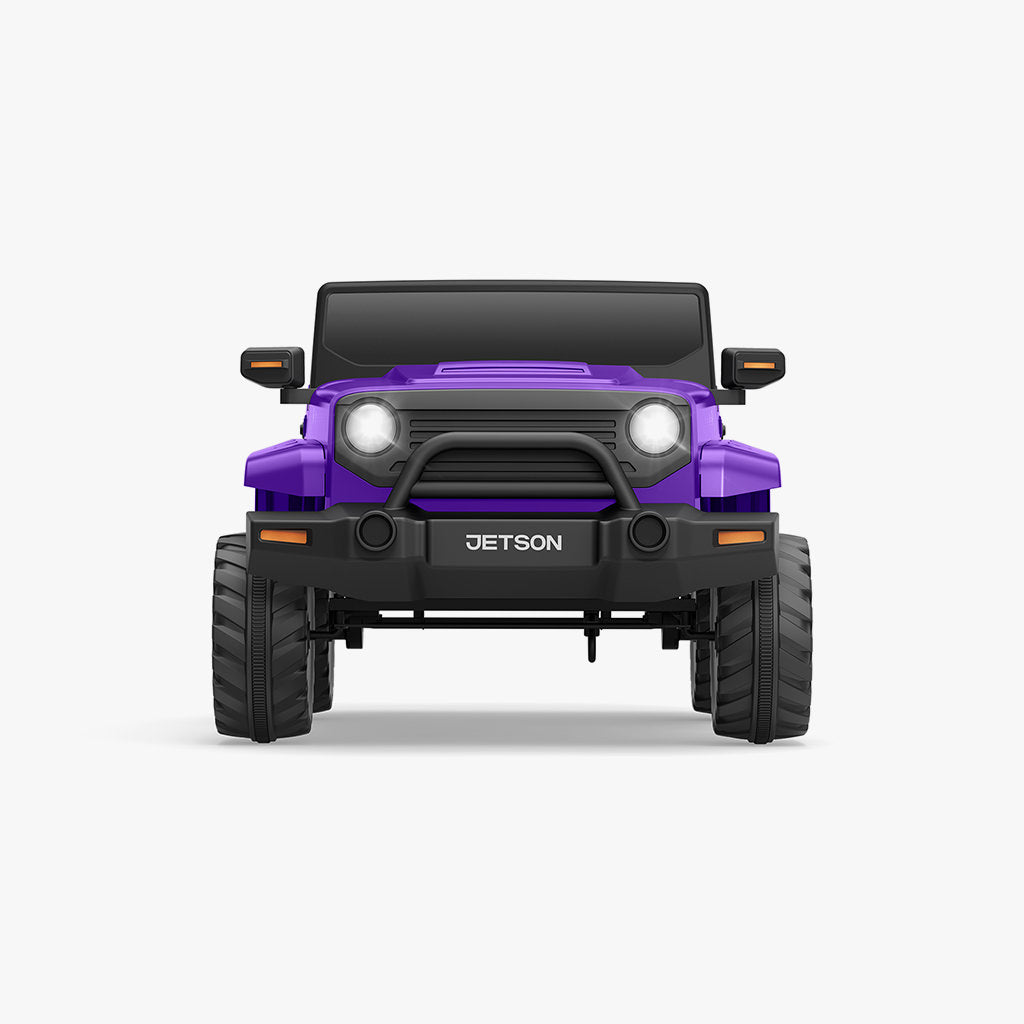 front view of the purple safara max with headlights on