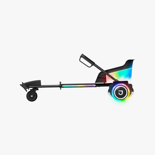 side profile of lit up crush hoverboard jetkart combo