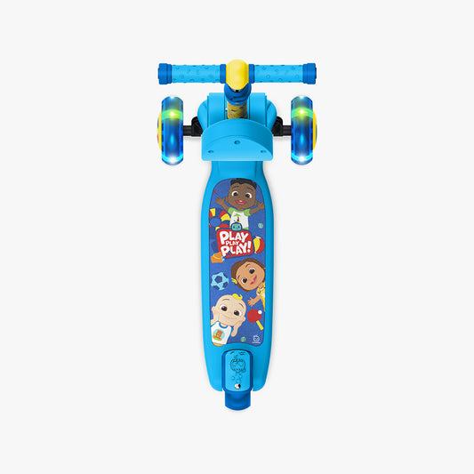 overhead view of scooter deck on cocomelon 2 in 1 kick scooter
