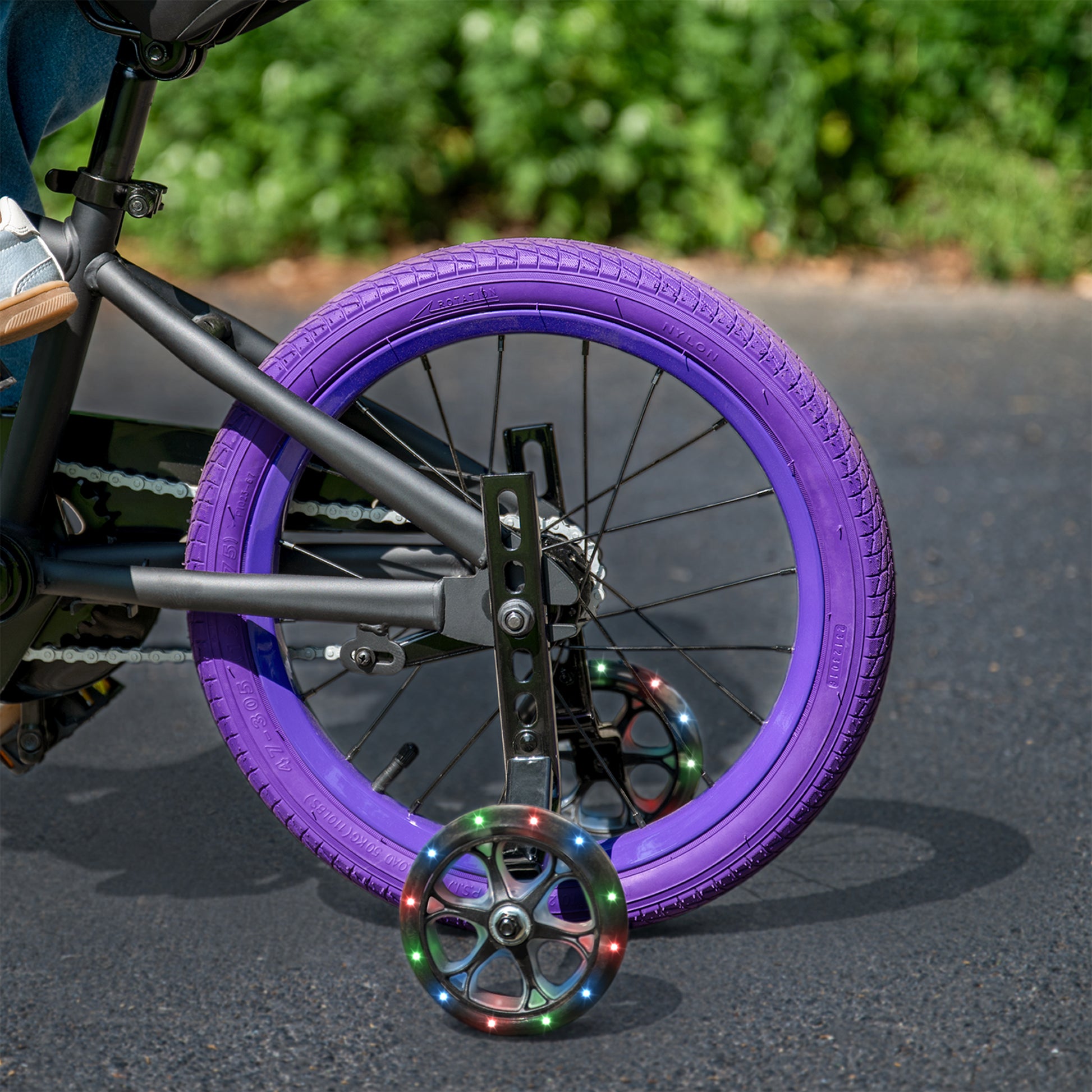 close up of spark training wheels