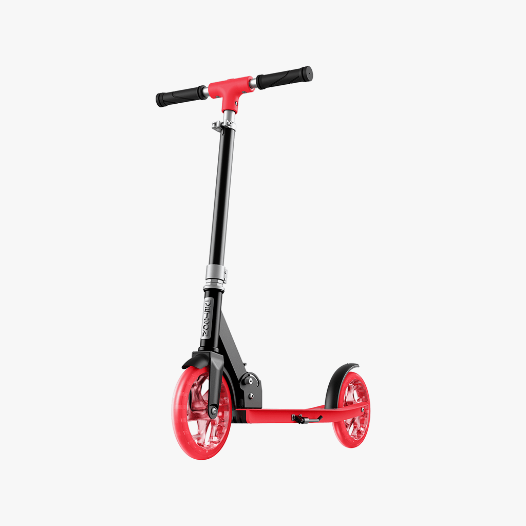 angled view of the red hex scooter