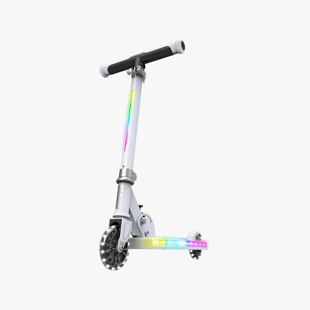 angled view of the helio x kick scooter in white