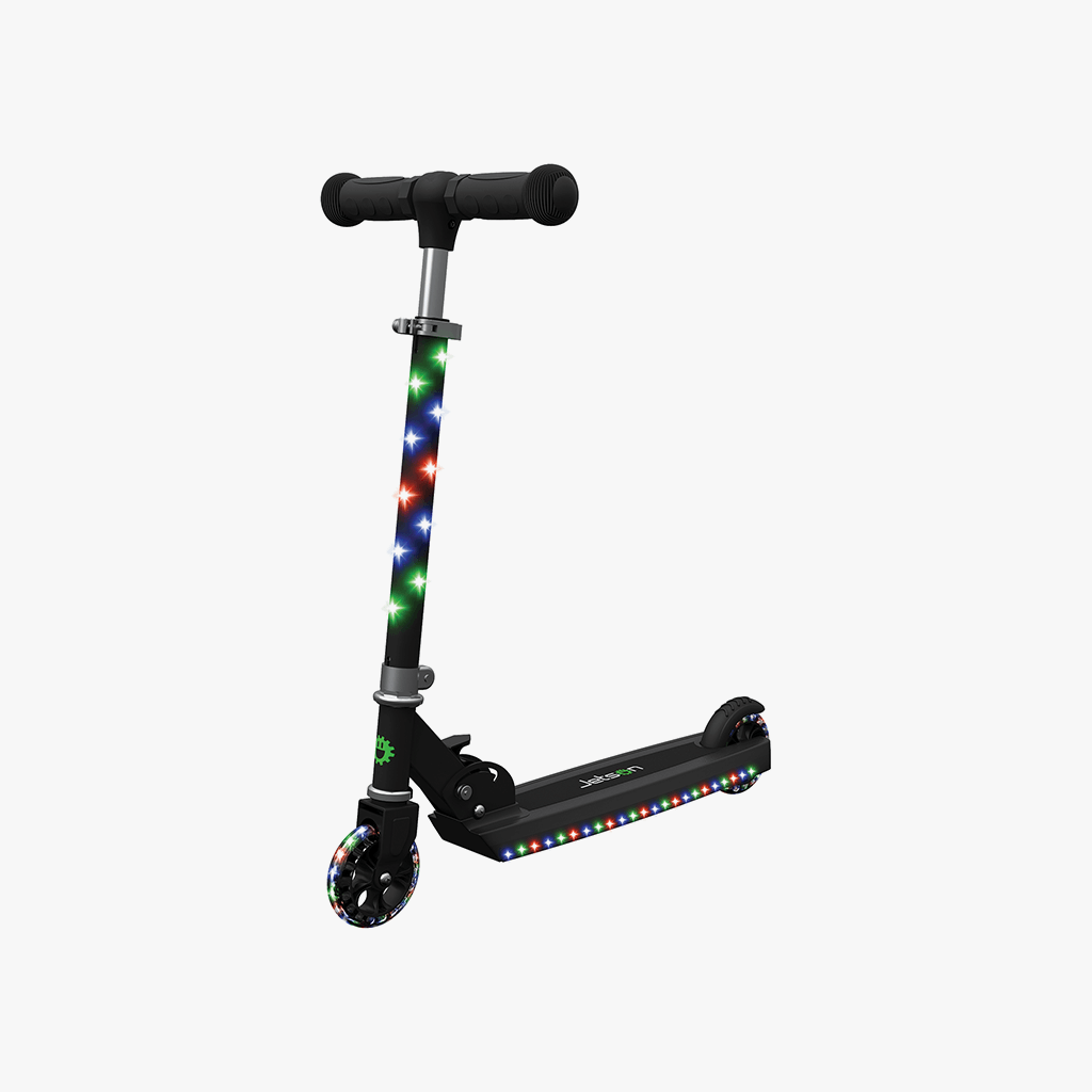 black jupiter kick scooter facing forward on a diagonal