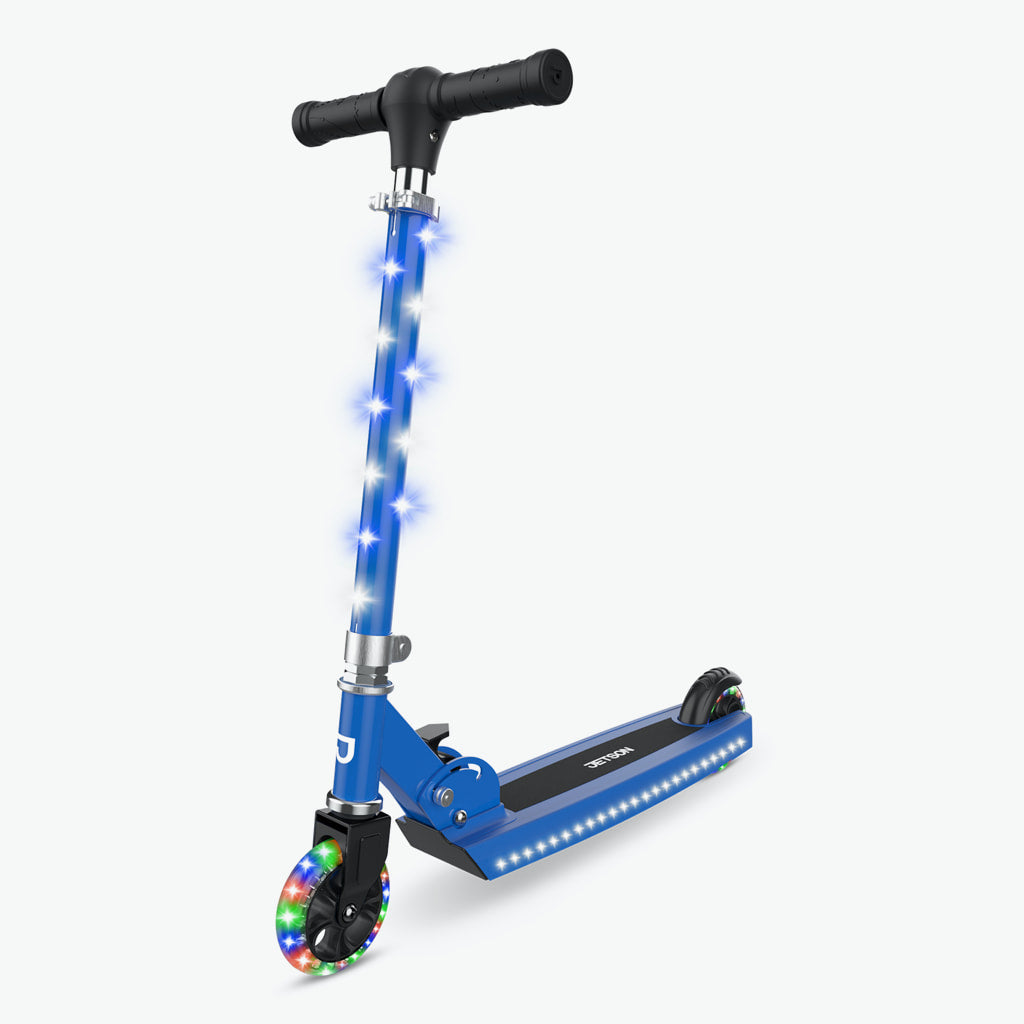 blue jupiter kick scooter facing foward on a diagonal