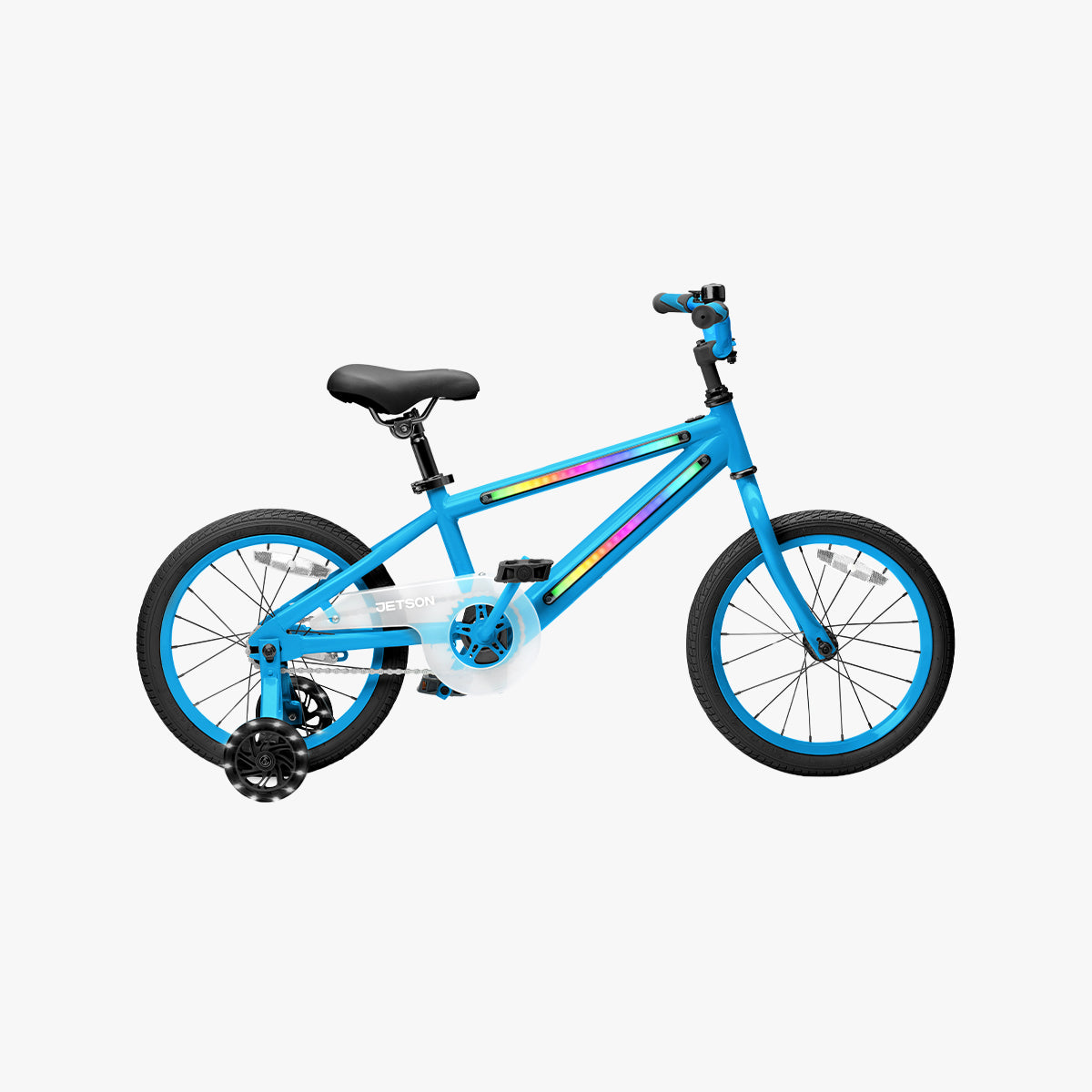 side profile of blue and black light rider 16 bike