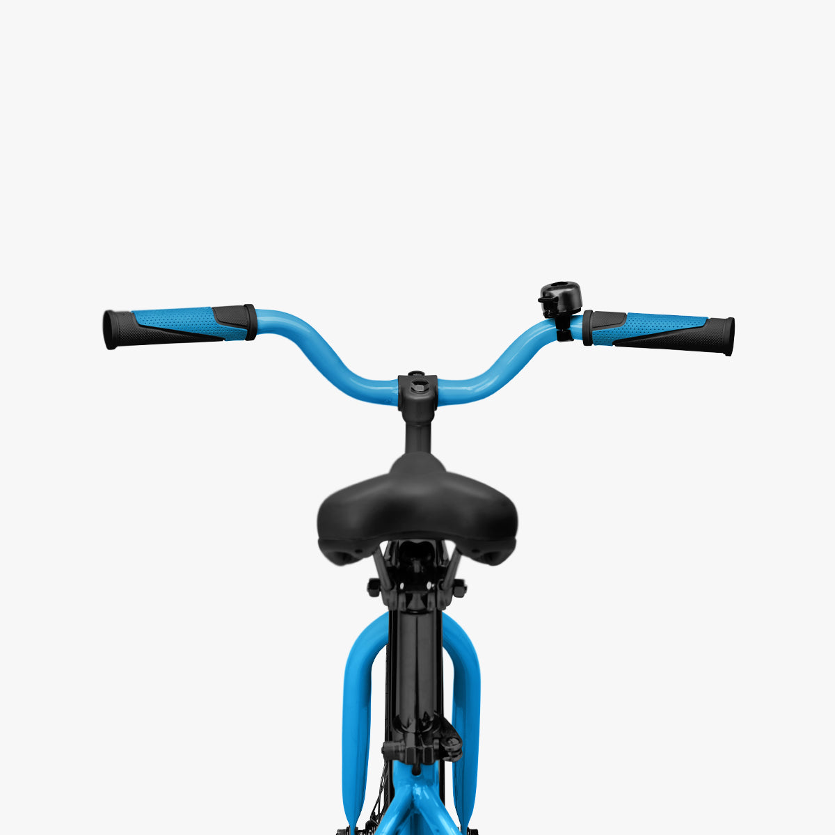 rear view of handlebars on blue and black light rider 16 bike