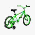 rear angled view of green and black light rider 16 bike