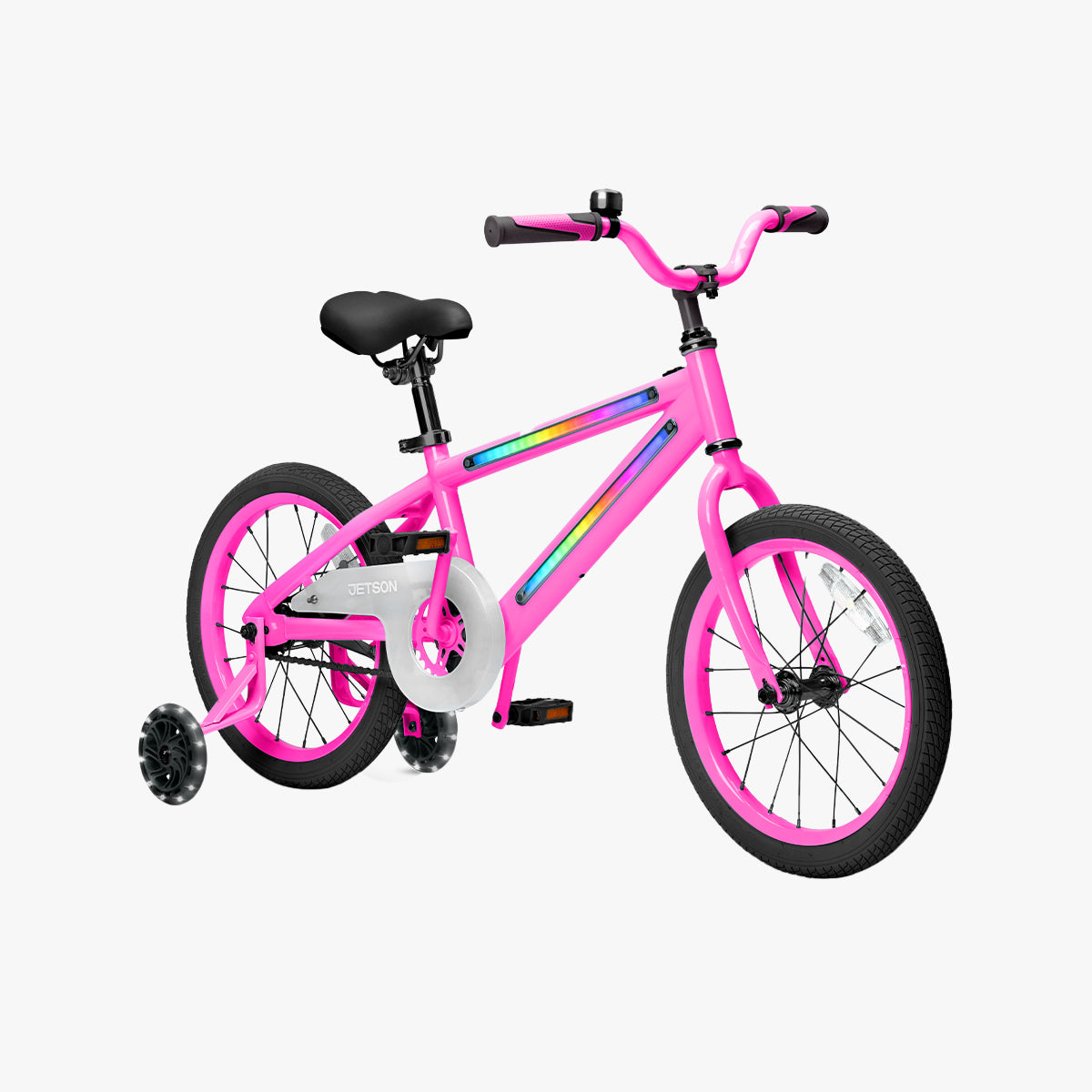angled view of pink and black light rider 16 bike
