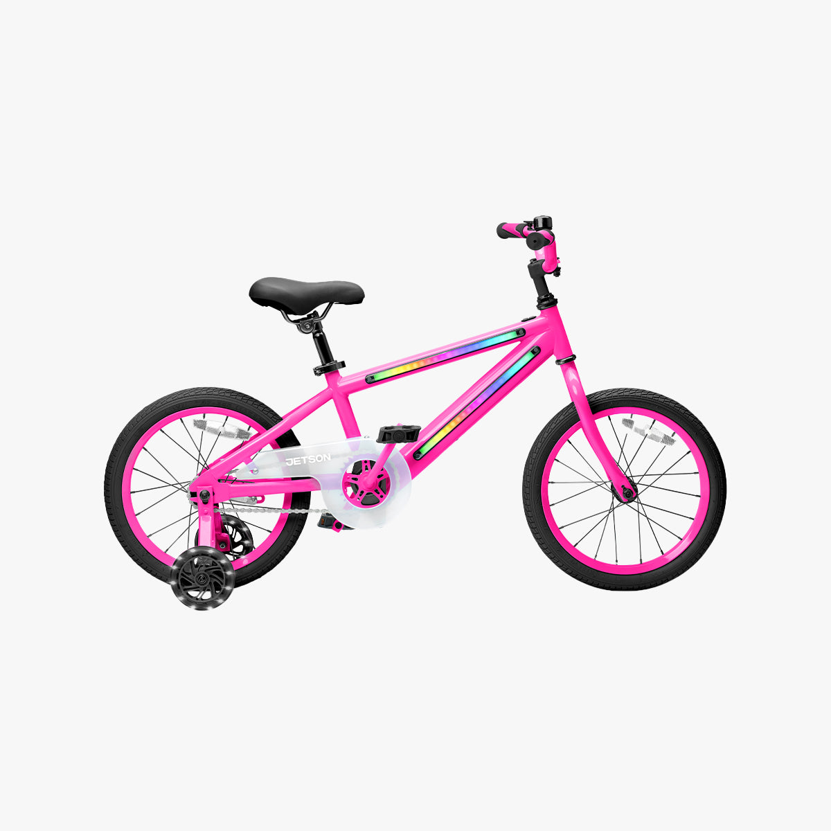side profile of pink and black light rider 16 bike