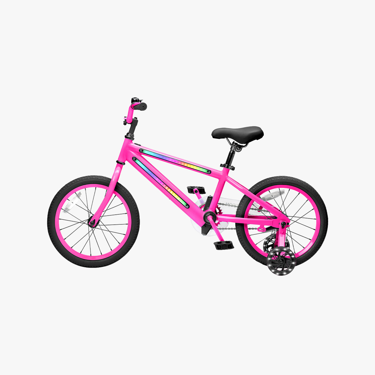 side profile of pink and black light rider 16 bike