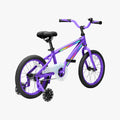 rear angled view of purple and black light rider 16 bike