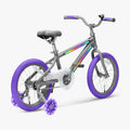 rear angle view of grey and purple light rider bike