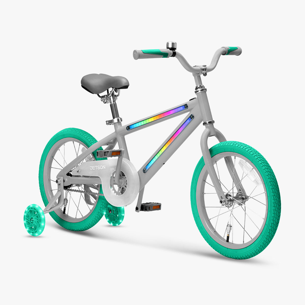 angled view of gray and green light rider bike