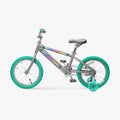 side profile to the left of gray and green light rider bike
