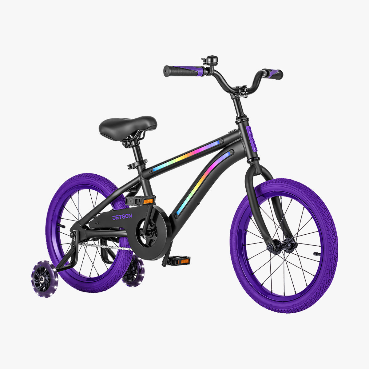 angled view of black and purple light 16 bike