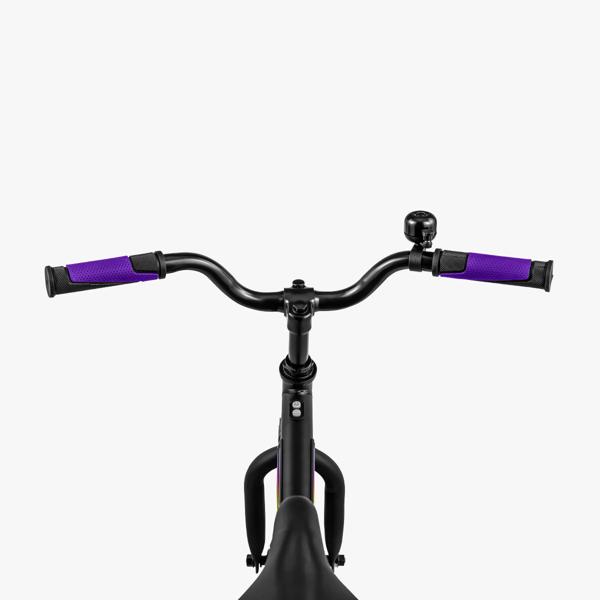 handlebars on black and purple light 16 bike