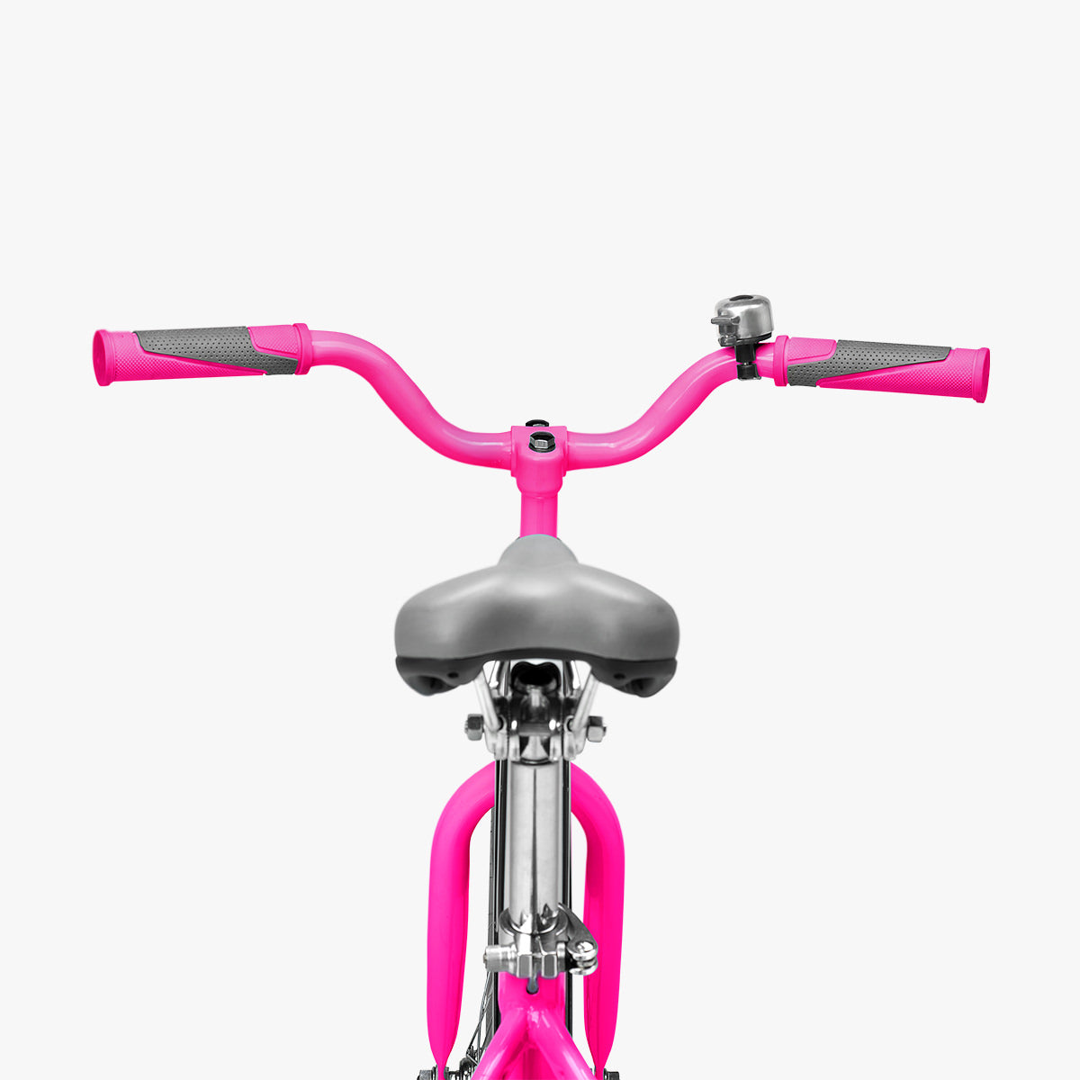 rear view of handlebars on pink light rider 16 bike