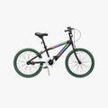 another view of the JLR X bike with a black frame and green tires faced to the right