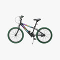 black frame with green tires facing to the left with the kickstand down
