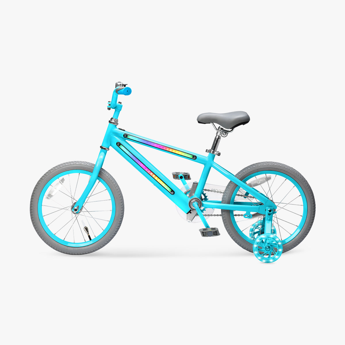side profile of blue and gray light rider 16 bike