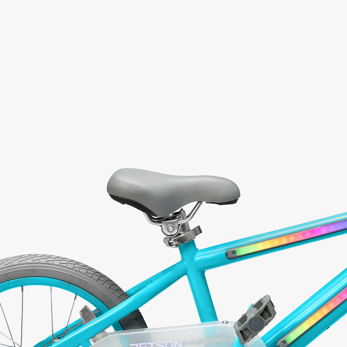 adjustable seat height on blue and gray light rider 16 bike