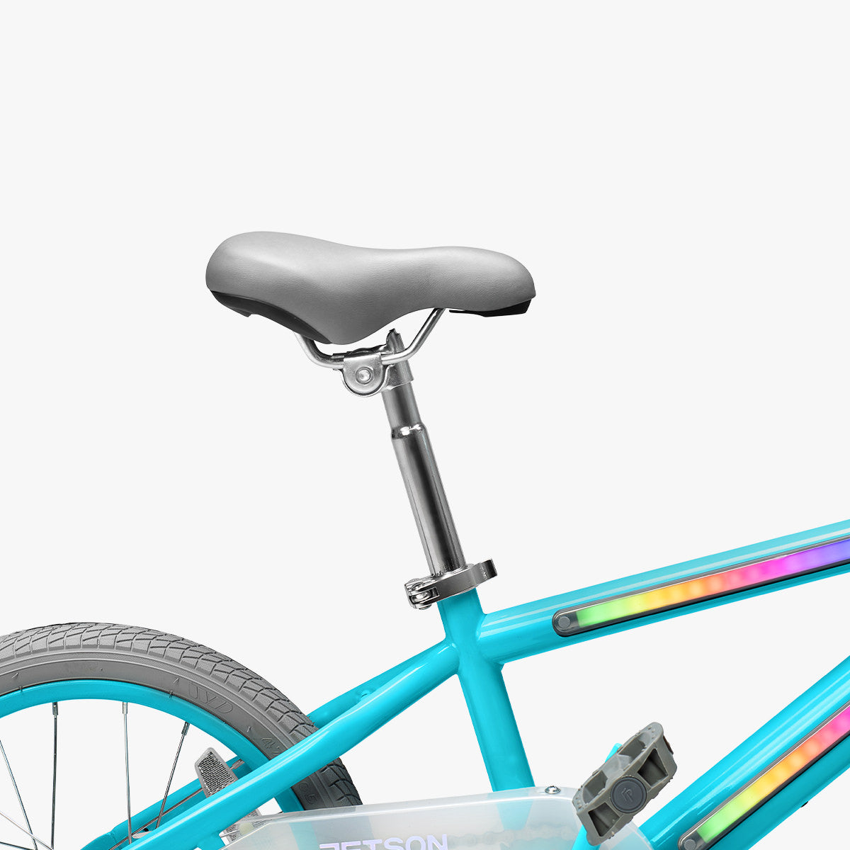 adjustable seat height on blue and gray light rider 16 bike