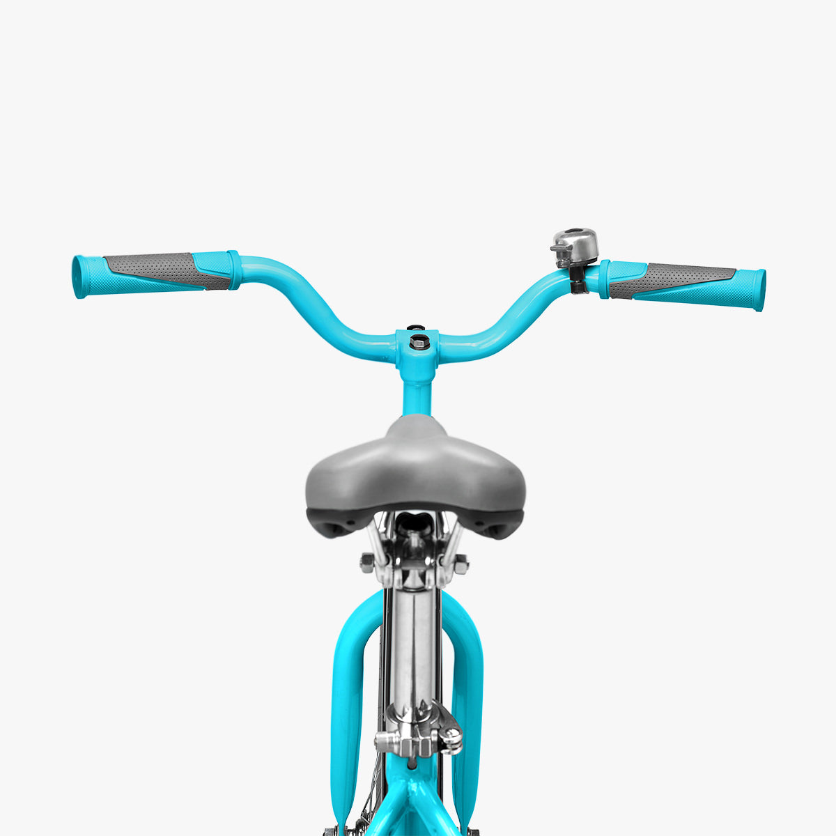rear view of handlebars on blue and gray light rider 16 bike