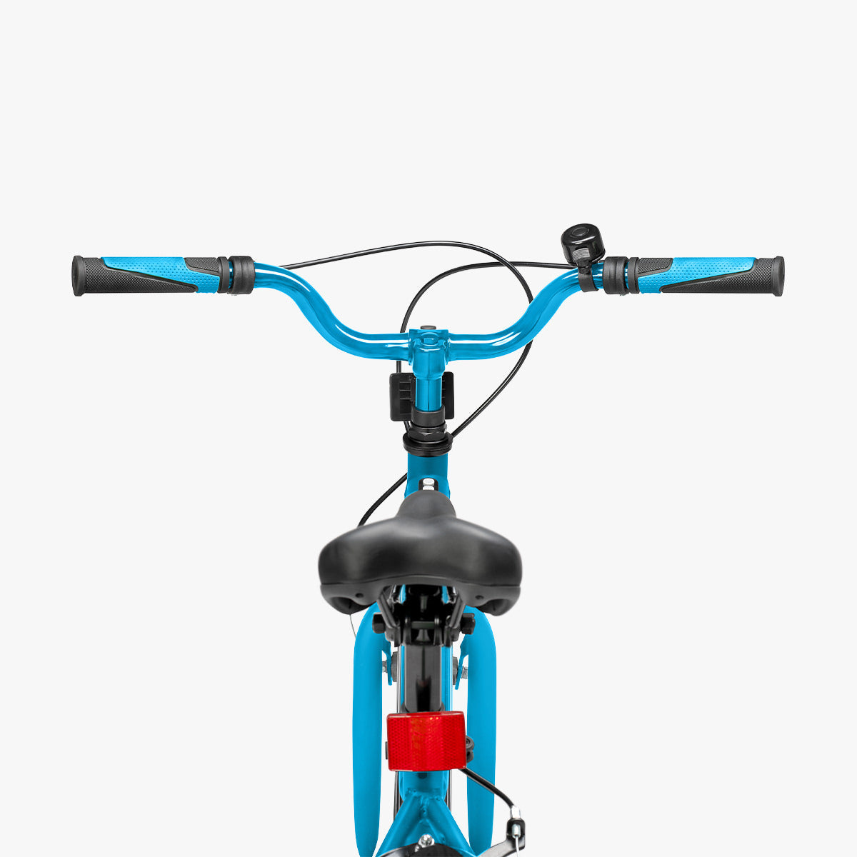 back view of the blue JLR X bike with the handlebars visible