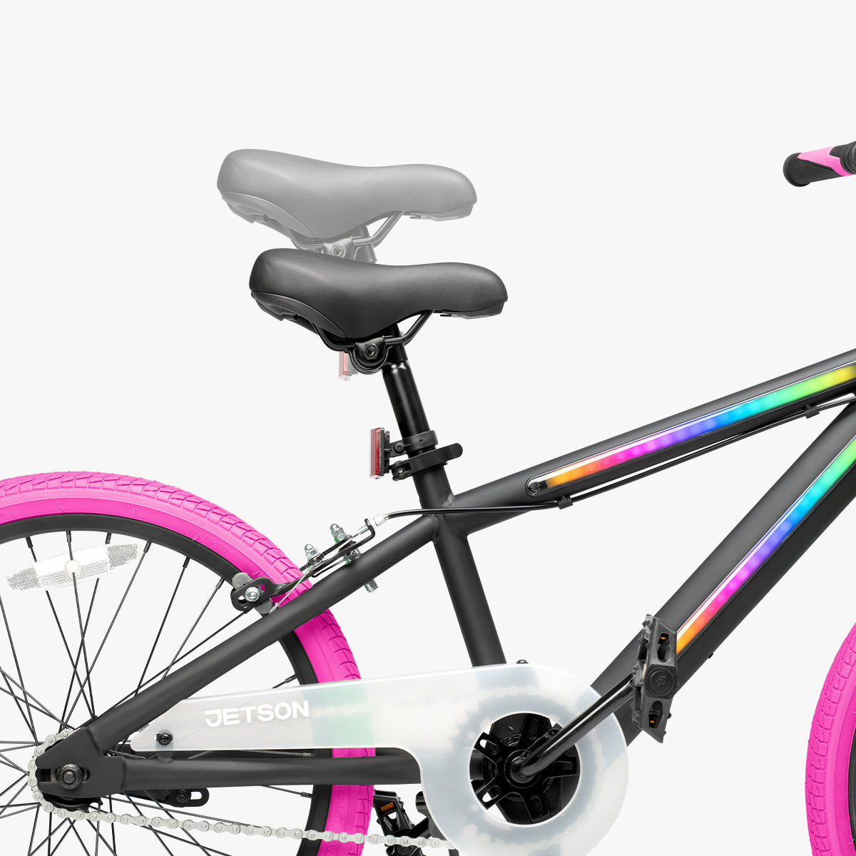 close up of the bike seat demonstrating it has the ability to extend